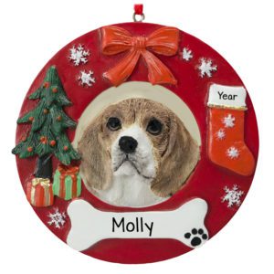 Image of BEAGLE Dog On Christmas Wreath Personalized Ornament
