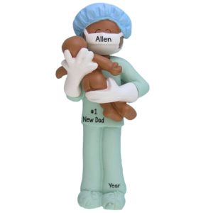 Image of AFRICAN AMERICAN New Dad Wearing Scrubs Ornament