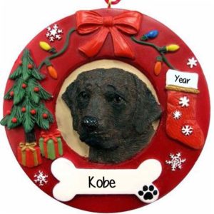 Image of CHOCOLATE LAB Dog On Christmas Wreath Ornament
