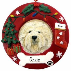 Image of LHASO APSO Dog On Christmas Wreath Ornament