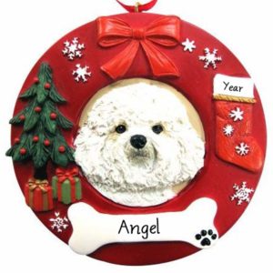 Image of BICHON Dog On Christmas Wreath Ornament