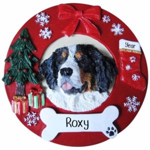 Image of BERNESE MOUNTAIN Dog On Christmas Wreath Ornament