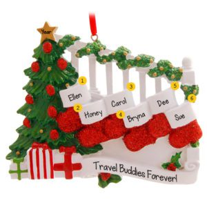 Image of 6 Girlfriends Glittered Stockings On Bannister Ornament