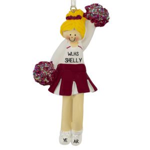 Image of Cheerleader MAROON  & WHITE Uniform Ornament BLONDE