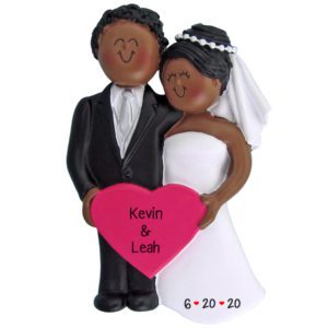 Image of AFRICAN AMERICAN Bride & Groom Pink Heart Ornament