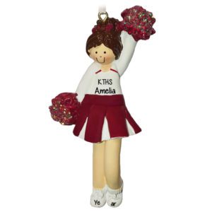 Image of Cheerleader MAROON  & WHITE Uniform Ornament BRUNETTE