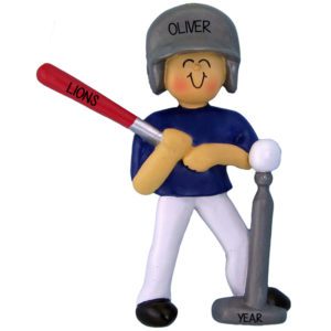 Image of Boy Playing Tee Ball Wearing Helmet Ornament Red Bat