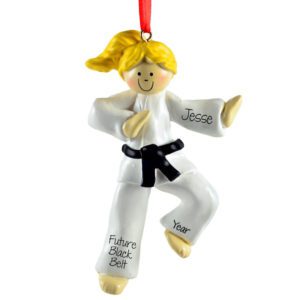 Image of Karate GIRL BLACK Belt Personalized Ornament BLONDE