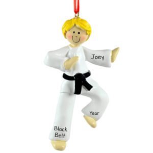 Image of Personalized Karate Boy BLACK Belt Ornament BLONDE