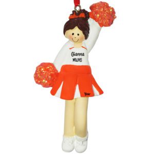 Image of Cheerleader ORANGE  & WHITE Uniform Ornament BRUNETTE
