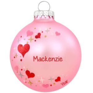 Image of PINK & RED Heart Swirl Shimmering GLASS Ornament