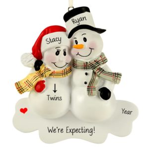 Image of Expecting Twins Pregnant Snow Couple Personalized Ornament