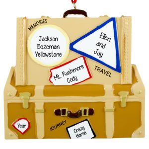 Image of Personalized Travel In USA Suitcase Christmas Ornament