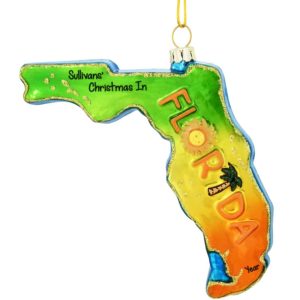 Image of Traveling To Florida GLASS Gold Glittered Colorful Ornament