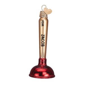 Image of Toilet Plunger Red GLASS Christmas Ornament