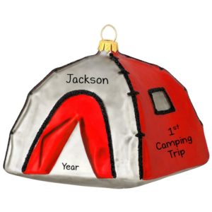 Image of Pop Up Tent First Camping Trip GLASS Ornament
