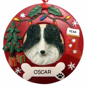 Image of BORDER COLLIE Dog On Christmas Wreath Ornament