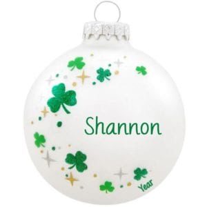 Image of Shamrock Swirl White Glass Ball Christmas Ornament