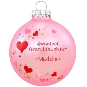 Image of Sweetest GRANDDAUGHTER Pink Heart Swirl GLASS Ornament