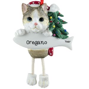 Image of CALICO CAT Dangling Legs Personalized Ornament
