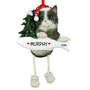 Image of BLACK And WHITE CAT Dangling Legs Ornament