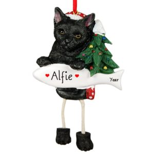 Image of BLACK Cat With Dangling Legs Ornament