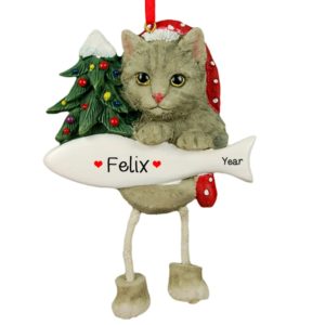 Image of GRAY CAT Dangling Legs Christmas Ornament