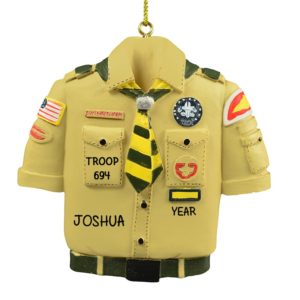 Image of Personalized 3-D TAN Boy Scout Uniform Shirt With TIE Ornament