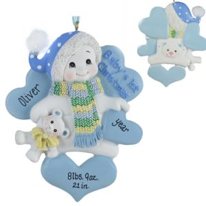 Image of Baby BOY's 1st Christmas Snowbaby Teddy Bears & Hearts Ornament