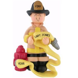 Image of Personalized Firefighter Holding Hose Christmas Ornament