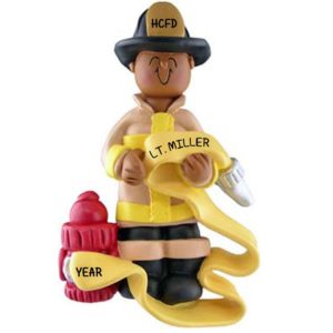Image of AFRICAN AMERICAN MALE Firefighter Christmas Ornament