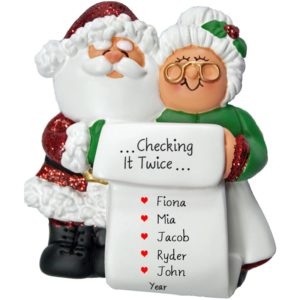 Image of Personalized Mr. & Mrs. Claus 5 Names On List Ornament
