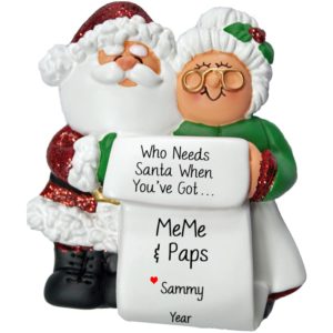 Image of Mr. & Mrs. Claus Holding Scroll Personalized Ornament