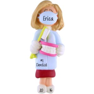 Image of FEMALE Dentist Wearing Mask Personalized Ornament BLONDE