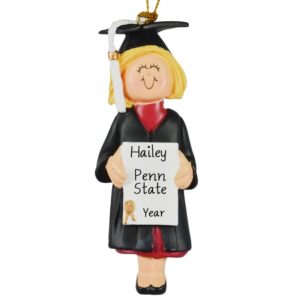 Image of Personalized GIRL Graduate Holding Diploma Ornament BLONDE