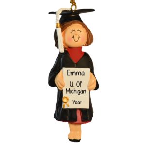 Image of Personalized GIRL Graduate Holding Diploma Ornament BRUNETTE
