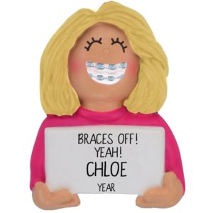 Image of Personalized BRACES Off GIRL Metal Mouth Ornament BLONDE GIRL