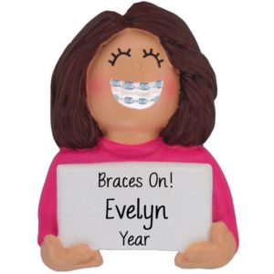 Image of Personalized BRACES On GIRL Christmas Ornament BRUNETTE