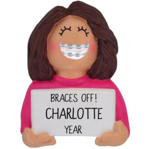 Image of BRACES Off Personalized Christmas Ornament GIRL BRUNETTE