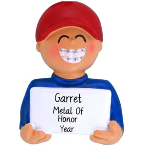 Image of Personalized BRACES Metal Of Honor Ornament MALE
