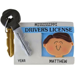 Image of BOY New Driver License Personalized Ornament BROWN Hair