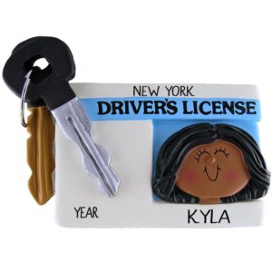 Image of GIRL New Driver License & Key Ornament AFRICAN AMERICAN