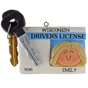 Image of Personalized New Driver License & Key Ornament BLONDE GIRL