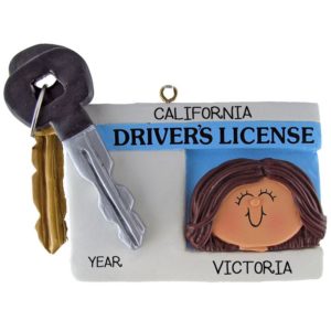 Image of GIRL New Driver License & Key Ornament BRUNETTE