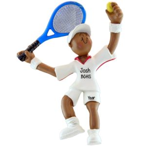 Image of African American Tennis Player Male With Raquet And Ball In Hand Ornament