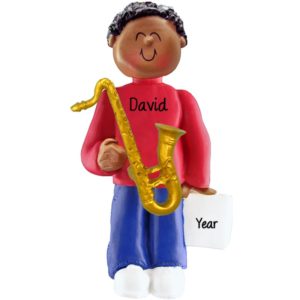 Image of Boy Playing SAXOPHONE Personalized Ornament AFRICAN AMERICAN