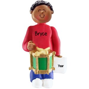 Image of Boy Playing Drum Personalized Ornament AFRICAN AMERICAN