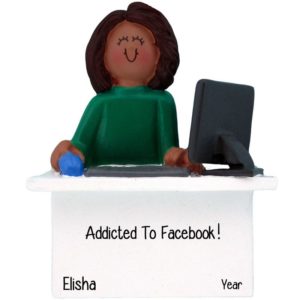 Image of Addicted To Facebook Female Sitting At Computer Ornament ETHNIC