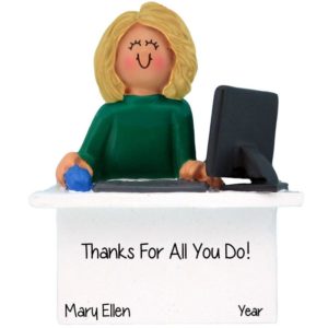 Image of BLONDE Female At Desk Employee Appreciation Ornament