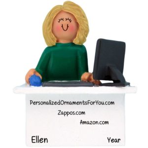 Image of FEMALE Online Shopper Sitting At Computer Ornament BLONDE